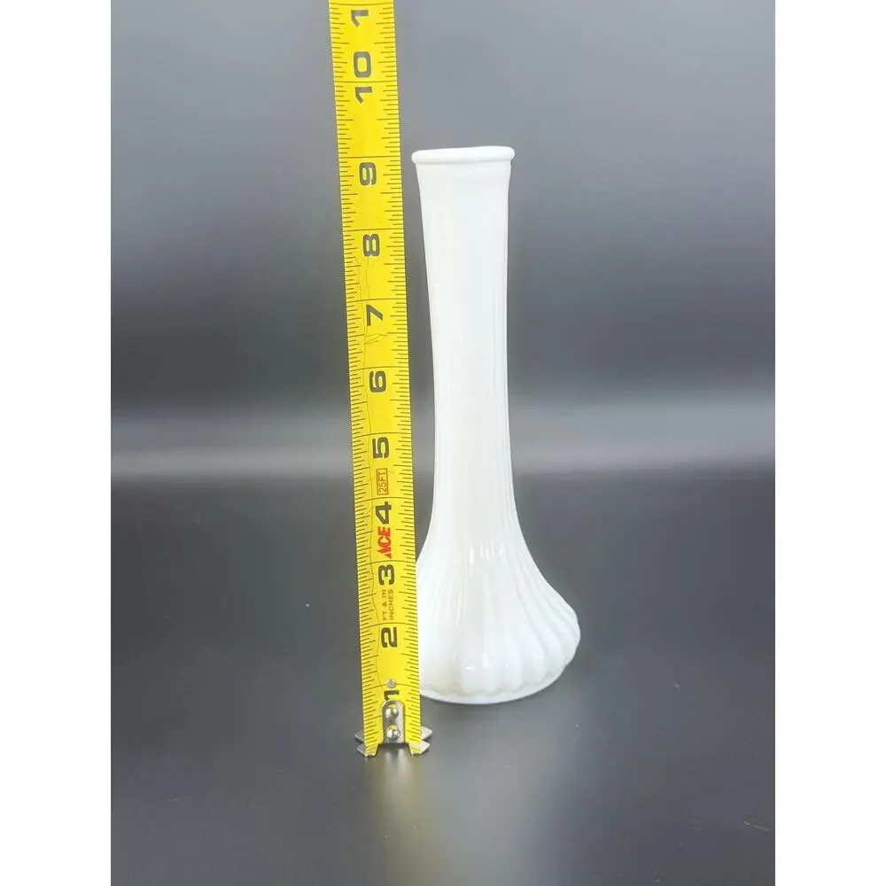 Vintage Hoosier Glass 4096 White Milk Glass Ribbed Bud Vase 9 in USA